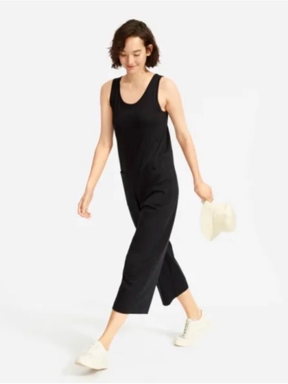Everlane Luxe Cotton Sleeveless Black Jumpsuit Jumper Romper Cropped size XL‎